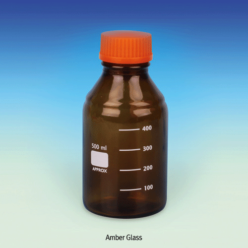 SciLab® Eco Soda-glass Multiuse Reagent/Sample Bottle, with PP DIN/GL45 Basic Screwcap, Graduated, 100~2,000㎖Non-autoclavable, Cap has a Built-in Wedge-shaped Sealing Ring, with PP Pour-Ring, 다용도 GL45 스크류캡 바틀