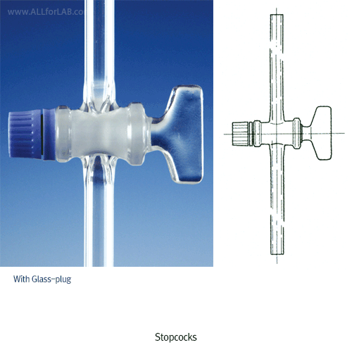 DURAN® Stopcock, Single way/Straight, Boro-glass 3.3, DIN/ISO, <Germany-made>, 일방 콕