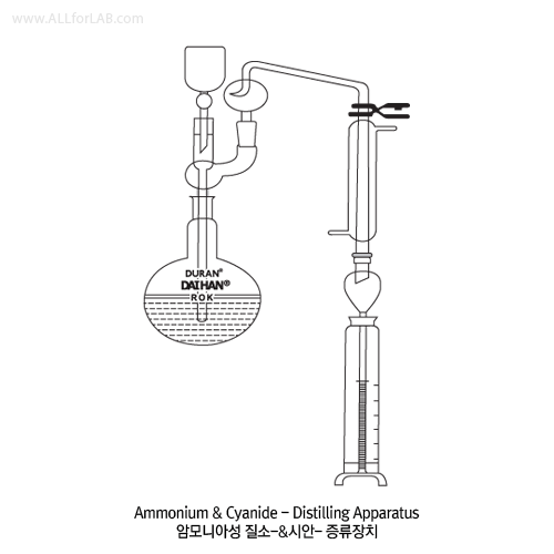 SciLab® DURAN glass Ammonium · Cyanide · Fluoride-Distilling Apparatus, 1,000㎖In Accordance with International Water Quality Standard, S05353.1a · ES05352.1a · ES05351.2a암모니아성 질소 · 시안 · 불소 증류장치