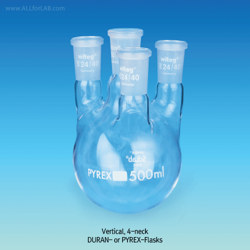 DURAN glass 4 & 5× Joint Neck Round Bottom Flask, 250 ~ 5,000㎖With Joint, 20° Angle or Vertical Side Necks, Boro-glass 3.3, 4 & 5 구 플라스크