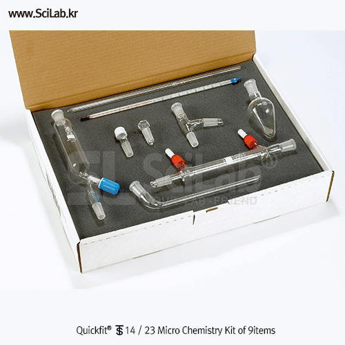 Quickfit® 14 / 23 Micro Chemistry Kit of 9items, with 50㎖ Flask & Handling Case<br>마이크로화학실험셋트, 9종, 설치 / 사용설명 CD-ROM포함, Made of α3.3 Bore-glass