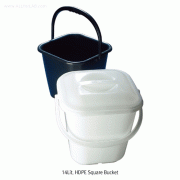 Azlon® 14Lit HDPE Square Bucket, Space Saving, Moulded Graduations, White & BlackWith Handle Grip, without Lid, Sub div. 500㎖~14Lit, -50℃+105/120℃, HDPE 4각 버켓, 몰드눈금