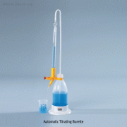 Burkle® Automatic Glass Burette, Schellbach Stripe Type, Class-B, 25 & 50㎖With 1Lit PE Bottle & PP Safety Base, for Precise Dosing-(1) Push Button & (2) Micro Valve