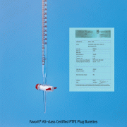 Favorit® AS-class Certified PTFE Plug Burette, with Individual Certificate, 10~50㎖With Funnel-top & PTFE-plug, Amber-graduation, <Malaysia-made>, AS급 개별 보증서부 PTFE Plug 뷰렛