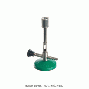 Bochem® Bunsen Burner, with Needle Valve/Air Regulator/Pilot-flame, 1300℃For Propane-gas, 2030kcal/hr(2.36kW), h160×Φ80mm Base/Non-Slip Rubber Coated, <Germany-made>, 분젠버너