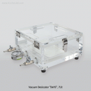 SciLab® 7~48Lit Vacuum PMMA Desiccator, Clear, with Press-GaugeWith Digital Thermo-Hygrometer, Approx - 1 Torr / 133Pa, 진공 데시케이터