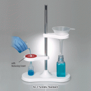 Burkle® PP Multi-Functional Funnel Stand, Adjustable Height, with Funnel Holder & Reducing InsertFor Φ40~Φ180mm Funnels, and Imhoff-Cone & Pipet Stand-Possible, -10℃+125/140℃, <Germany-made>, PP 다기능 깔대기 스탠드