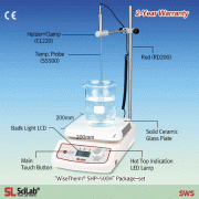 SciLab® 500℃ Premium High-Temp Hotplate “WiseTherm® SHP-500H”, Solid Ceramic Glass Plate, 200×200mmWith Large LCD, Optimum Insulation Layer, Accurate Temp Control, Touch-button Controller, Hot-Top Indicator, Max. 500℃, Accu. ±0.3℃고온용 디지털 가열판, PID 온도 제어, 최