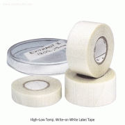 Camlab® High-Low Temp Write-on White Label Tape, Large-range -232℃+288℃Ideal for Used in Acid·Oil·Water·LN2, w12.7 & 25.4mm, L7.62m Roll, 저온-고온 내열 라벨 테이프