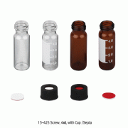 SciLab® 13-425 Screwtop 4㎖ Vials, with Black PP Cap & Septa, Normal-grade, “Pack-Set”With “USP-I” Boro 5.0 Glass, Φ15×h45mm, 4㎖ Screwtop 바이알 세트