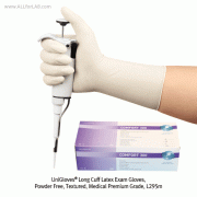 UniGloves Long Cuff Latex Exam Gloves, Powder Free, Textured, Medical Premium Grade, L295mm, 롱커프 라텍스 실험장갑, 엠보싱 처리, Premium Grade AQL 1.5