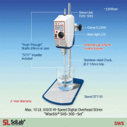 SciLab® High-Speed Digital Overhead Stirrers “WiseStir® SHS-D”, for Low-/Middle-Viscosity, Max.10/20Lit, Max. 3,000rpm with “Push-Through” Shaft(Φ8mm or Less) and Chuck grip Φ3~10mm, Flex-Coupling Φ6~12mm, up to 50,000 mPas 디지털 고속 교반기, 저/중점도용, 사용교반봉 ; ①기본