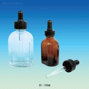 Graduated 30~100㎖ Slim Square Dropping BottleWith PP Screwcap & Rubber Bulb/Pipet, Soda-Lime Glass, 눈금부 4 각 /8 면 글라스 드로핑 바틀