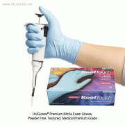 UniGloves® Premium Nitrile Exam Glove, KoolTouch TM , Ideal for Soft Heavy-Duty, L240mmWith Textured, Powder Free, Premium Grade AQL 1.5, 고급형 니트릴 실험장갑