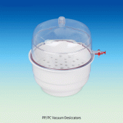 PP / PC Vacuum Desiccators, Perforated Plate, 740 mmHg, id Φ150~Φ300mm with PTFE plug Stopcock/Groove/Silicone O-ring, PP/PC 진공 데시케이터, 중판 포함