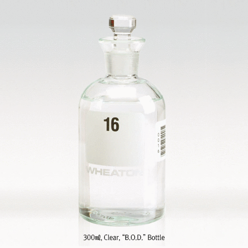 Wheaton® Premium B.O.D. Bottle, with Bar-coded & Numbered, ASTM·EPA·USP<br>With White Marking Area & Glass “Robotic” Stopper, The Best B.O.D. 바틀