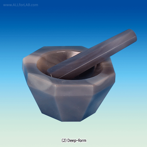 WisdTM Agate Mortar & Pestle Set, Standard- & Deep-form, 10~380㎖<br>With Top od Φ50~Φ150mm, 아게이트 모르타르 & 페슬 세트, 페슬 별도 구매 가능