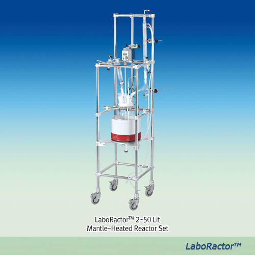 LaboRactorTM 2~50 Lit Mantle-Heated Reactor Set, with (1) Single-wall Glass Vessel “Kettle” or (2) Round Flask<br>With O-Ring Flange·PTFE Impeller·PTFE Drainvalve, Digital 50~1000rpm, 맨틀가열형 진공반응조 세트, 케틀 & 환형