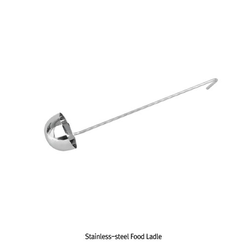 Food Ladle, High Grade Stainless-steel, 50~450㎖, L280~400mm<br>With Robust Wire- & Wood-handle, Non-magnetic, 식품용 스텐 주걱/국자, 비자성, 비부식