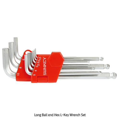 9Pcs 롱볼렌치 세트, Long Ball end Hex L-Key Wrench Set / 9Pcs, 1.5~10mm