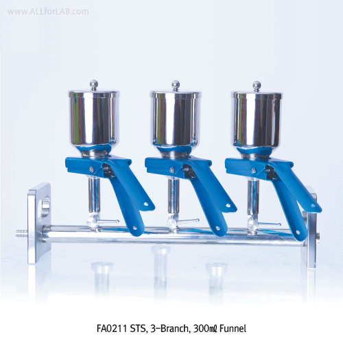 TJV® Vacuum Manifolds & Filter Holder Funnel, Ideal for Strong Solvents & HPLC media<br>With All Stainless-steel & Glass Funnel, Single·3·6-Branch, 진공 매니 폴드 & 필터 홀더