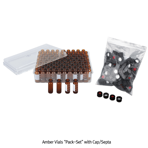 SciLab® 13-425 Screwtop 4㎖/Φ15×45 Autosampler Vial, with Black PP Cap & Septa “Pack-Set”<br>Clear & Amber, for Chromatography, Boro-glass 5.1, 4㎖ 스크류탑 바이알 세트