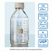 DURAN® Premium GL45 PFA Screwcapped Lab Bottle, with PFA Pouring Ring, -196℃+260℃, 100~1,000㎖<br>Ideal for Pharmaceutical Field, Aggressive Media Handling, and Depyrogenation, Boro-glass 3.3, 내열 테프론캡 프리미엄 바틀