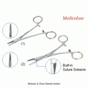 Webster & Olsen Needle Holder, L135 & 140mm, Medicaluse<br>With Serrated-Jaws, Stainless-steel 410, 웹스터 & 올슨 니들홀더/지침기, 의료용, 비부식