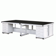 DAIHAN® Laboratory Assembly Center Table, High Quality Steel-Frame & -Side Panel·Phenol Work Top·Stainless-steel Bolted Joint<br>With Transfer Cabinet, Utility Box, 실험실용 조립식 중앙 실험대, 고품질 스틸 프레임, 내열성/내충격성/내화학성 페놀 상판, 볼트식 결합