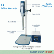 DAIHAN® Homogenizer with Remote Digital Controller “HG-15D”, 2,000~27,000rpm<br>With microprocessor Control, High-Efficiency Dispersing Tools, Back Light LCD, 1~2,500㎖<br>디지털 균질기/호모지나이저, 분리형 리모트 컨트롤러, 초고속/저소음 모터