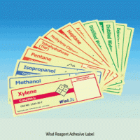 WisdTM Reagent Adhesive Label, for Wash- or Reagent- Bottle, Transparent, with 4 Colors, L125×h45mm<br>With White Marking Area, Printed Reagent Names & Molecular Formula & CAS Number and NFPA, 투명 시약명 접착라벨